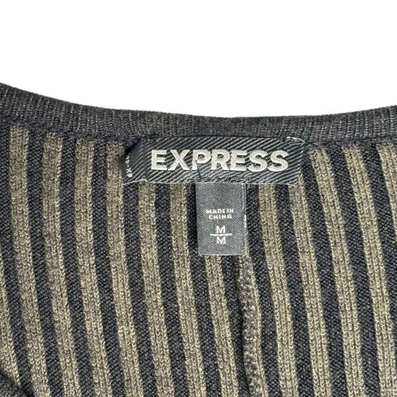 Express olive and black striped knit long sleeve sweater dress size M - Picture 9 of 13
